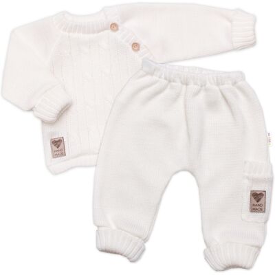 Baby Nellys Rostoucí pletený svetřík a kalhoty s kapsou Hand Made 2D, Nature, smetanový Baby Nellys Rostoucí pletený svetřík a kalhoty s kapsou Hand Made 2D, Nature, smetanový