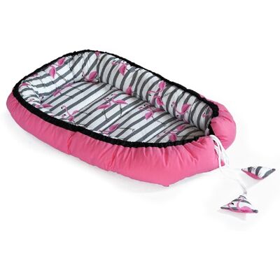 Baby Nellys Oboustranné hnízdečko, kokon 60x90cm - Plameňák/Proužky, růžová/černá Baby Nellys Oboustranné hnízdečko, kokon 60x90cm - Plameňák/Proužky, růžová/černá