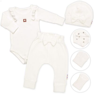 Baby Nellys Žebrovaná rostoucí souprava 3D, Baby Girl - smetanová Baby Nellys Žebrovaná rostoucí souprava 3D, Baby Girl - smetanová