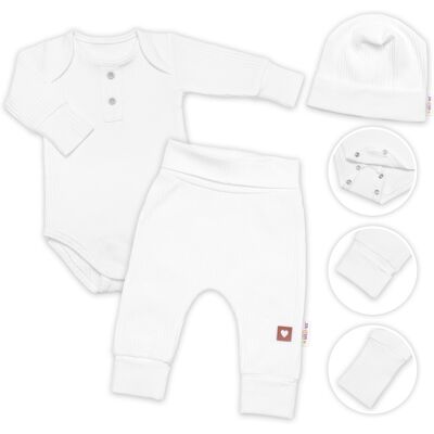 Baby Nellys Žebrovaná rostoucí souprava 3D, Baby Boy - bílá Baby Nellys Žebrovaná rostoucí souprava 3D, Baby Boy - bílá