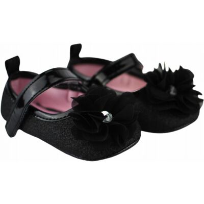 Baby Nellys Kojenecké capáčky/botičky s kytičkou, brokát/černé, , vel. 6/12 m Baby Nellys Kojenecké capáčky/botičky s kytičkou, brokát/černé, , vel. 6/12 m