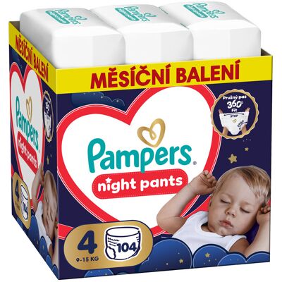 Pampers Night Pants vel. 4 9–15 kg dětské plenkové kalhotky 104 ks Pampers Night Pants vel. 4 9–15 kg dětské plenkové kalhotky 104 ks