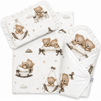 Baby Nellys Sada pro panenku 3D, zavinovovačka, peřinka a polštářek, Medvídci, béžová Baby Nellys Sada pro panenku 3D, zavinovovačka, peřinka a polštářek, Medvídci, béžová