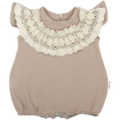 Baby Nellys Body s nohavičkami, mušelín s krajkou BOHO - béžové, vel. 86 Baby Nellys Body s nohavičkami, mušelín s krajkou BOHO - béžové, vel. 86