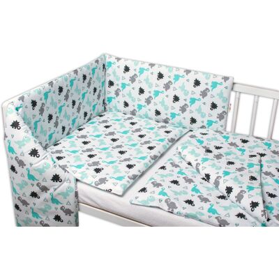 Baby Nellys 3-dílná sada, mantinel s povlečením Dinosauři - bílá, 135x100 cm Baby Nellys 3-dílná sada, mantinel s povlečením Dinosauři - bílá, 135x100 cm
