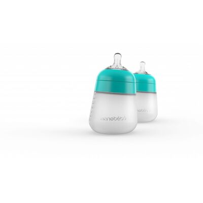 Nanobébé Silikonová dětská Flexy láhev 270ml 2ks - tyrkysová Nanobébé Silikonová dětská Flexy láhev 270ml 2ks - tyrkysová