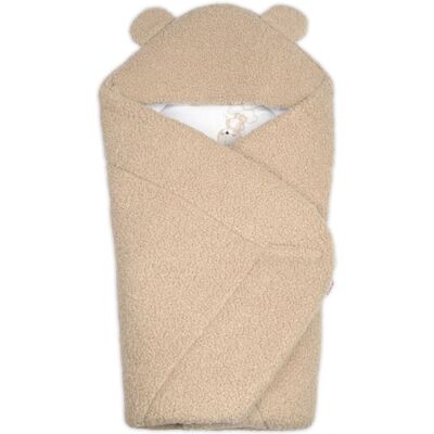 Baby Nellys Beránková zavinovačka s kapucí bavlna/beránek, Teddy - Medvídek béžová, hnědá Baby Nellys Beránková zavinovačka s kapucí bavlna/beránek, Teddy - Medvídek béžová, hnědá