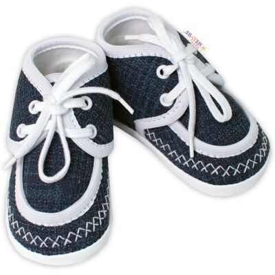 Baby Nellys Kojenecké capáčky/botičky s obšitím, jeans Baby Nellys Kojenecké capáčky/botičky s obšitím, jeans