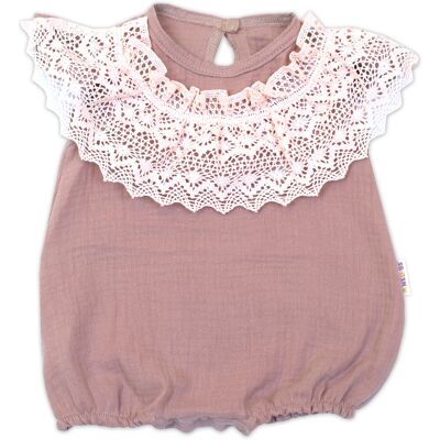 Baby Nellys Body s nohavičkami, mušelín s krajkou BOHO - hnědorůžová vel. 74 Baby Nellys Body s nohavičkami, mušelín s krajkou BOHO - hnědorůžová vel. 74