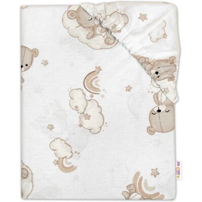 Baby Nellys Bavlněné prostěradlo do postýlky, Malý Medvídek, bílá/béžová, 140x70 cm Baby Nellys Bavlněné prostěradlo do postýlky, Malý Medvídek, bílá/béžová, 140x70 cm