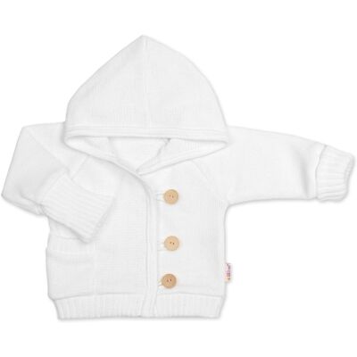 Baby Nellys Rostoucí pletený svetřík s kapucí, zapínání knoflíčky - bílý, vel. 68/74 Baby Nellys Rostoucí pletený svetřík s kapucí, zapínání knoflíčky - bílý, vel. 68/74