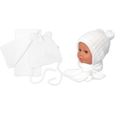 Baby Nellys - Zimní čepice na zavazování s bambulkami Baby Nellys - Zimní čepice na zavazování s bambulkami
