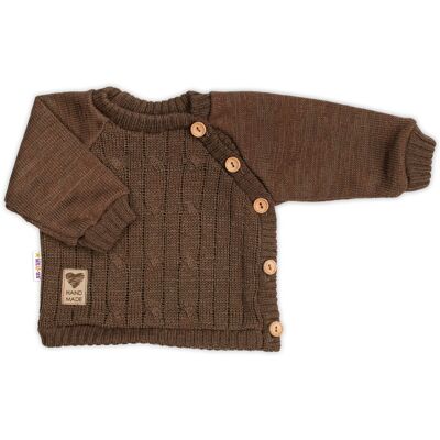 Baby Nellys Rostoucí pletený svetřík a kalhoty s kapsou Hand Made 2D, Nature, čokoládová Baby Nellys Rostoucí pletený svetřík a kalhoty s kapsou Hand Made 2D, Nature, čokoládová