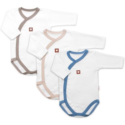 Baby Nellys Rostoucí výhodná sada, 3x Body zap. bokem Nature - modrá/béžová/taupe Baby Nellys Rostoucí výhodná sada, 3x Body zap. bokem Nature - modrá/béžová/taupe