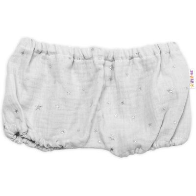 Baby Nellys Mušelínové letní kraťasky Stars, šedé Baby Nellys Mušelínové letní kraťasky Stars, šedé