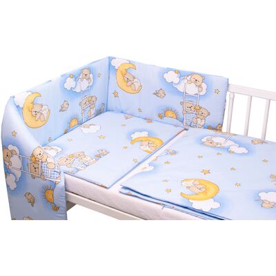 Baby Nellys Mantinel s povlečením Premium, 3D sada, Medvídek na žebříku, modrý, 135x100cm Baby Nellys Mantinel s povlečením Premium, 3D sada, Medvídek na žebříku, modrý, 135x100cm