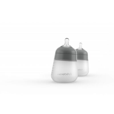 Nanobébé Silikonová dětská Flexy láhev 270ml 2ks - šedá Nanobébé Silikonová dětská Flexy láhev 270ml 2ks - šedá