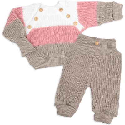 Baby Nellys Rostoucí pletený svetřík a kalhoty s knoflíčky Girl, 2D - proužky, vel. 68/74 Baby Nellys Rostoucí pletený svetřík a kalhoty s knoflíčky Girl, 2D - proužky, vel. 68/74