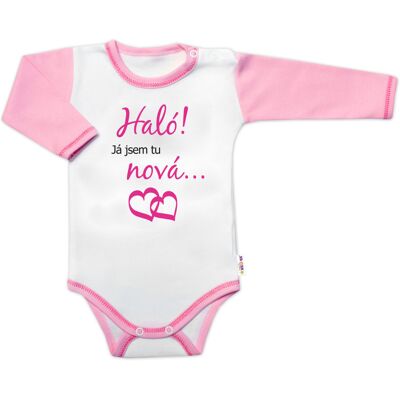Baby Nellys Body dl. rukáv s vtipným textem, Haló! Já jsem tu nová, vel. 80 Baby Nellys Body dl. rukáv s vtipným textem, Haló! Já jsem tu nová, vel. 80