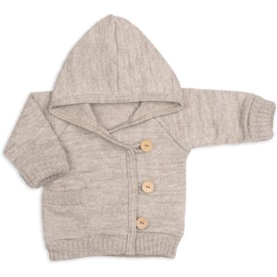 Baby Nellys Rostoucí pletený svetřík s kapucí, zapínání knoflíčky - béžový, vel. 68/74 Baby Nellys Rostoucí pletený svetřík s kapucí, zapínání knoflíčky - béžový, vel. 68/74