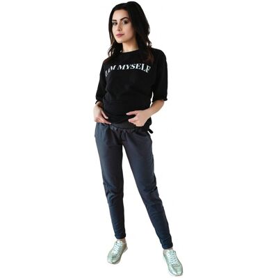 Be MaaMaa Těhotenské tepláky/kalhoty slim - grafit, vel. L Be MaaMaa Těhotenské tepláky/kalhoty slim - grafit, vel. L