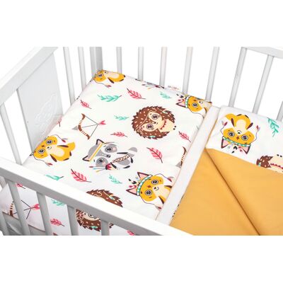 Baby Nellys 2-dílné bavlněné povlečení Ježek a Liška -bílá s potiskem/hořčicová,135x100cm Baby Nellys 2-dílné bavlněné povlečení Ježek a Liška -bílá s potiskem/hořčicová,135x100cm
