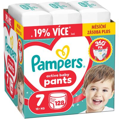 Pampers Active Baby vel. 7 15+ kg plenkové kalhotky 128 ks Pampers Active Baby vel. 7 15+ kg plenkové kalhotky 128 ks