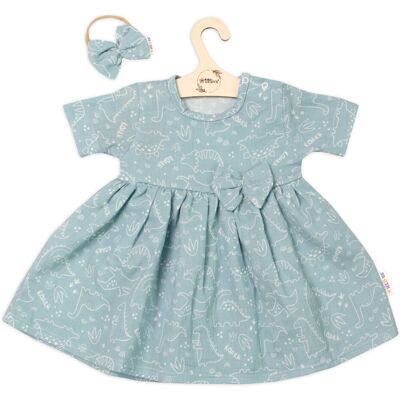 Baby Nellys Mušelínové šatičky + čelenka 2-dílná sada Dino, mátové vel. 98 Baby Nellys Mušelínové šatičky + čelenka 2-dílná sada Dino, mátové vel. 98