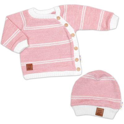 Baby Nellys Pletená sada pro miminko s jemným proužkem 2D, lux - růžová, bílá, vel. 80 vel. 80 Baby Nellys Pletená sada pro miminko s jemným proužkem 2D, lux - růžová, bílá, vel. 80 vel. 80