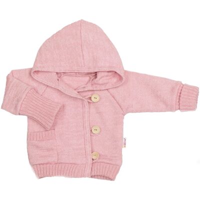 Baby Nellys Rostoucí pletený svetřík s kapucí, zapínání knoflíčky - pudrově růžový, v. 80/86 Baby Nellys Rostoucí pletený svetřík s kapucí, zapínání knoflíčky - pudrově růžový, v. 80/86