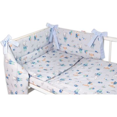 Baby Nellys 3-dílná sada Mantinel s povlečením, Liška a zajíc, modré, 135x100 cm Baby Nellys 3-dílná sada Mantinel s povlečením, Liška a zajíc, modré, 135x100 cm