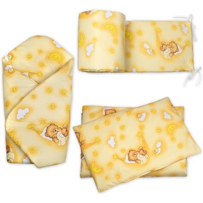 Baby Nellys 3D Mantinel s povlečením + zavinovačka, Medvídek krémový Baby Nellys 3D Mantinel s povlečením + zavinovačka, Medvídek krémový