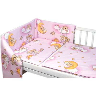 Baby Nellys Mantinel s povlečením Premium, , 3D sada, Medvídek na žebříku,růžový, 135x100cm Baby Nellys Mantinel s povlečením Premium, , 3D sada, Medvídek na žebříku,růžový, 135x100cm