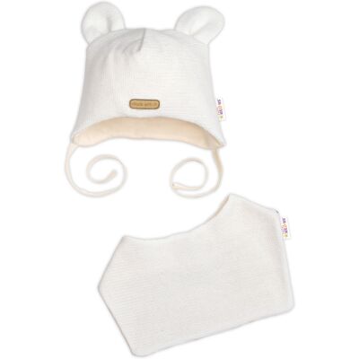 Baby Nellys Pletená čepice s šátkem 2v1, Teddy Hand made - kokosové bílá, 80/86 Baby Nellys Pletená čepice s šátkem 2v1, Teddy Hand made - kokosové bílá, 80/86