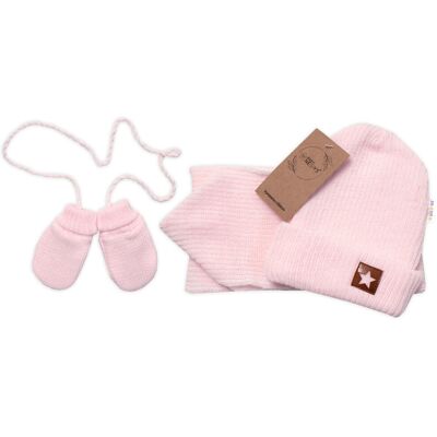 Baby Nellys Pletená čepice,šála a rukavičky 3v1, STAR, růžová, 68/74 Baby Nellys Pletená čepice,šála a rukavičky 3v1, STAR, růžová, 68/74