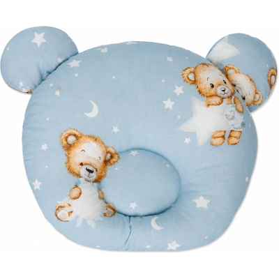Baby Nellys Bavlněný tvarovaný polštářek Sleep Teddy, modrý Baby Nellys Bavlněný tvarovaný polštářek Sleep Teddy, modrý