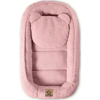 Baby Nellys Oboustranné hnízdečko s polštářkem Teddy Boucle - pudrově růžová Baby Nellys Oboustranné hnízdečko s polštářkem Teddy Boucle - pudrově růžová
