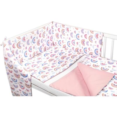 Baby Nellys Mantinel s povlečením 3D, Duha, pastelová s potiskem/pudrová Baby Nellys Mantinel s povlečením 3D, Duha, pastelová s potiskem/pudrová