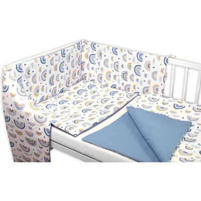 Baby Nellys Mantinel s povlečením 3D, Duha, pastelová s potiskem/modrá Baby Nellys Mantinel s povlečením 3D, Duha, pastelová s potiskem/modrá