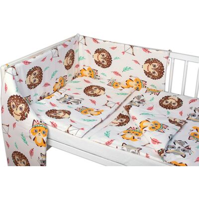 Baby Nellys 3-dílná sada, mantinel s povlečením Ježek a liška - bílá/žlutá, 120x90 cm Baby Nellys 3-dílná sada, mantinel s povlečením Ježek a liška - bílá/žlutá, 120x90 cm