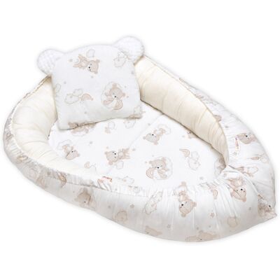 Baby Nellys Oboustranné hnízdečko, podložka + polštářek 3D, Bavlna, Malý medvídek, bílé Baby Nellys Oboustranné hnízdečko, podložka + polštářek 3D, Bavlna, Malý medvídek, bílé