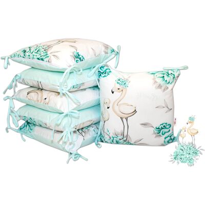 Baby Nellys Polštářkový mantinel, bavlna Plameňák - mátový Baby Nellys Polštářkový mantinel, bavlna Plameňák - mátový