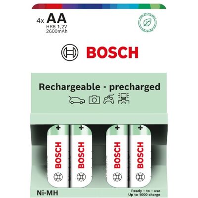 Bosch Rechargeable NiMh AA HR6 2600 mAh Precharged baterie 4 ks Bosch Rechargeable NiMh AA HR6 2600 mAh Precharged baterie 4 ks