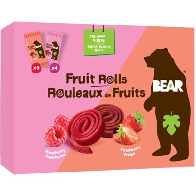 BEAR Fruit Rolls jahoda a malina ovocné rolované plátky 9x20 g BEAR Fruit Rolls jahoda a malina ovocné rolované plátky 9x20 g