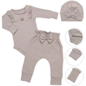 Baby Nellys Žebrovaná rostoucí souprava 3D, Baby Girl - taupe Baby Nellys Žebrovaná rostoucí souprava 3D, Baby Girl - taupe
