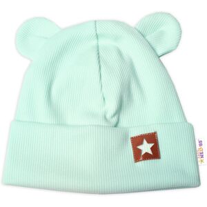 Baby Nellys Žebrovaná dvouvrstvá čepice s oušky TEDDY - mátová vel. 68/74 Baby Nellys Žebrovaná dvouvrstvá čepice s oušky TEDDY - mátová vel. 68/74