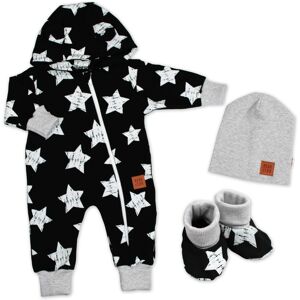 Baby Nellys Rostoucí teplákový overal, čepice, botky, 3D, Nature Star - černý, 56/62 Baby Nellys Rostoucí teplákový overal, čepice, botky, 3D, Nature Star - černý, 56/62