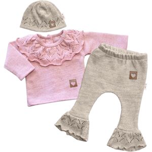 Baby Nellys Pletená soupravička s volánkem Heart,3D,růžová/béžová, 68 Baby Nellys Pletená soupravička s volánkem Heart,3D,růžová/béžová, 68