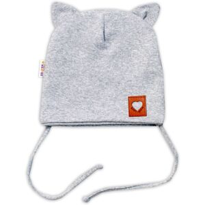 Baby Nellys Bavlněná dvouvrstvá čepice s oušky na zavazování FOX, šedá Baby Nellys Bavlněná dvouvrstvá čepice s oušky na zavazování FOX, šedá