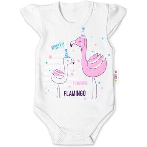 Baby Nellys Bavlněné kojenecké body, kr. rukáv, Flamingo - bílé Baby Nellys Bavlněné kojenecké body, kr. rukáv, Flamingo - bílé